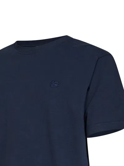 Etro Rome Cotton T-shirt With Embroidered Logo In Blue