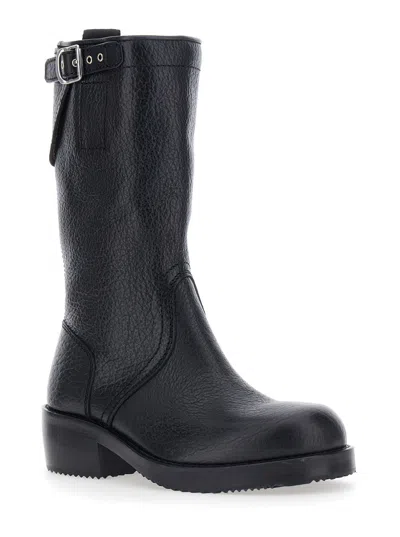 Dries Van Noten Mid Calf Boots Chunky Heel Closed Toe In Black