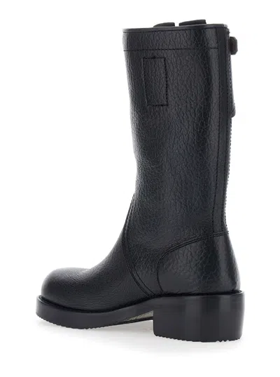 Dries Van Noten Mid Calf Boots Chunky Heel Closed Toe In Black