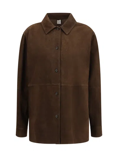 Totême Womens Bark Soft Long-sleeves Suede Overshirt In Brown