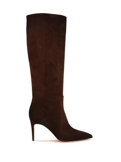 Santoni Pointed-toe Calf Leather Boots In Brown