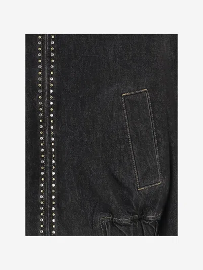 Versace Denim Jacket Elasticated Cuffs Hem Pockets Studs In Black