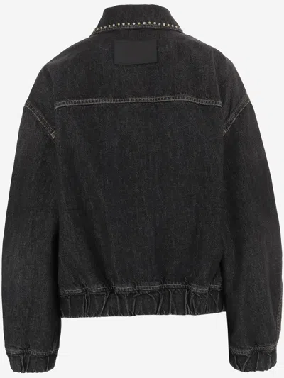 Versace Denim Jacket Elasticated Cuffs Hem Pockets Studs In Black