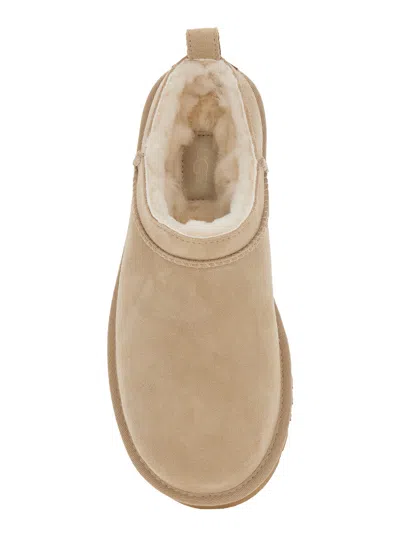Ugg Short Suede Ankle Boots With Shearling Lining And Pull Tab In Brown