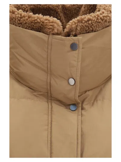 Brunello Cucinelli Removable Shearling Collar Down Jacket In Neutral