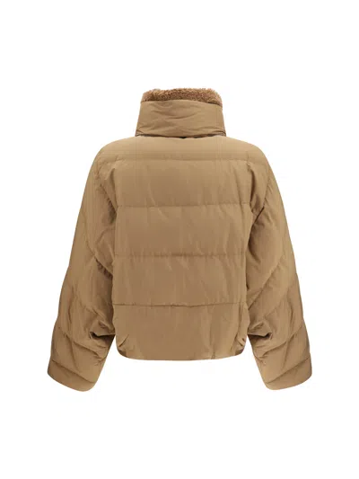 Brunello Cucinelli Removable Shearling Collar Down Jacket In Neutral