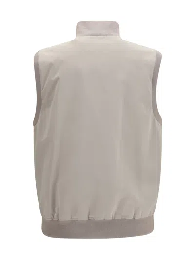 Brunello Cucinelli Beige Solid Mock Collar Jacket In Gray