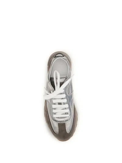 Brunello Cucinelli Monili Pull-tab Crinkle-effect Leather Low-top Sneakers In Gray