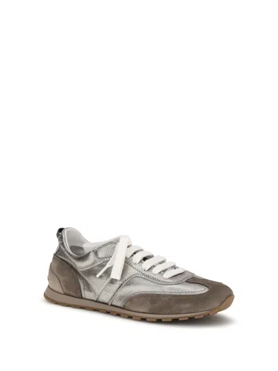 Brunello Cucinelli Monili Pull-tab Crinkle-effect Leather Low-top Sneakers In Gray