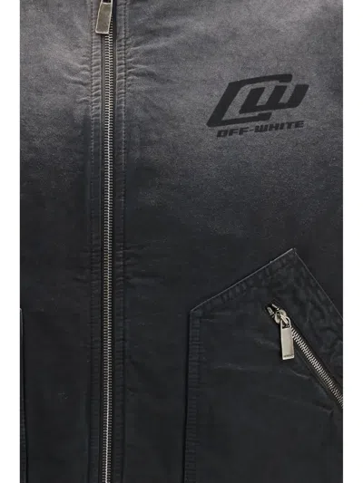 Off-white Washed Logo Denim Bomber Jacket In Black