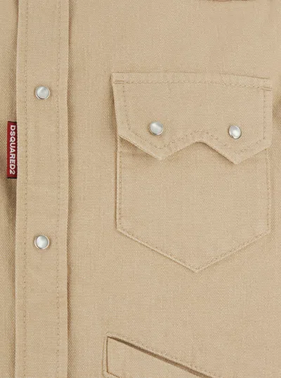 Dsquared2 Beige Jacket With Classic Collar And Front Patch Pockets In Cotton Man In Neutral