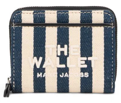 Marc Jacobs Striped Cotton Compact Wallet In Navy