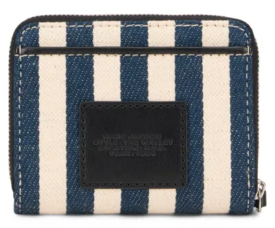 Marc Jacobs Striped Cotton Compact Wallet In Navy