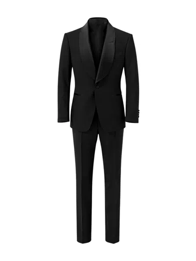 Tom Ford Satin-trimmed Wool And Silk Pant Suit In Black