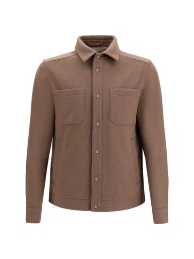 Herno Snap-button Polyester Jacket In Brown