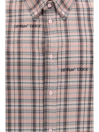 Off-white Flannel Shirt Rounded Hemline Check Cotton In Pink