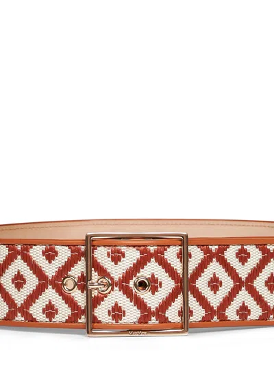 Max Mara Raffia-effect Diamond Pattern Belt In Multicolor
