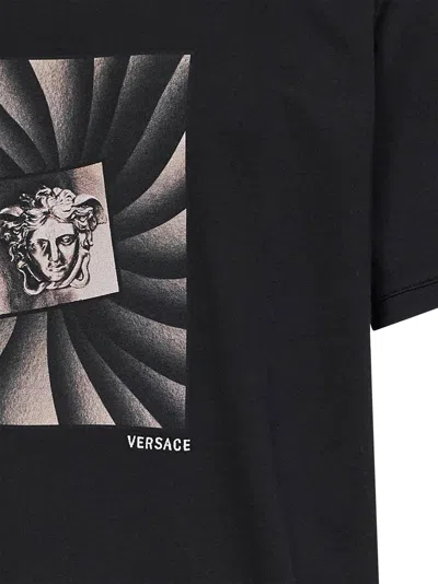 Versace Printed Cotton-jersey Regular T-shirt In Black