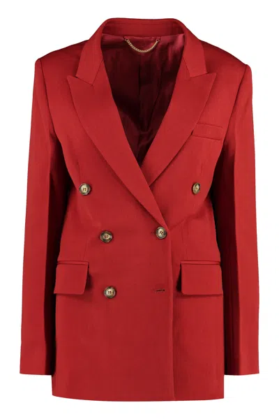 Victoria Beckham Double-breasted Wool Blazer With Structured Shoulders In Red