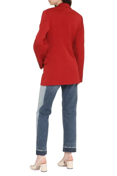 Victoria Beckham Double-breasted Wool Blazer With Structured Shoulders In Red