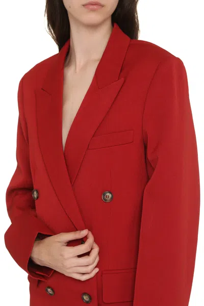 Victoria Beckham Double-breasted Wool Blazer With Structured Shoulders In Red