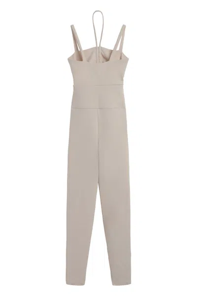 Live The Process Full Length Jumpsuit Elastic Waist Spaghetti Straps In Neutral