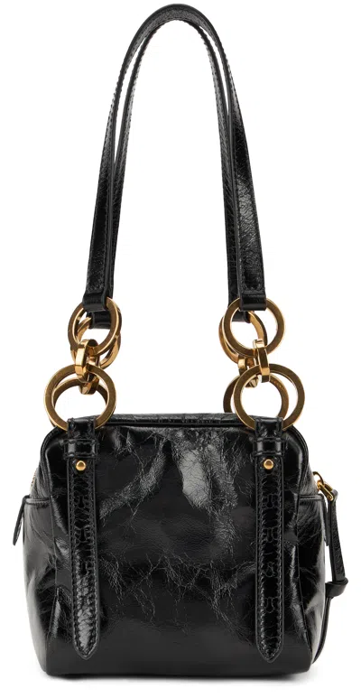 Prada Leather Dangle Ring Shoulder Bag In Black