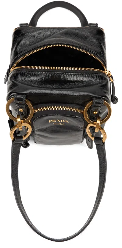 Prada Leather Dangle Ring Shoulder Bag In Black