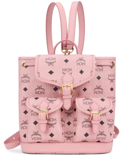 Mcm Monogram-embossed Synthetic Leather Backpack In Pink