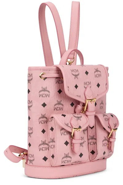 Mcm Monogram-embossed Synthetic Leather Backpack In Pink