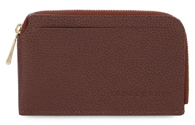 Longchamp Leather Wallet With Zip Closure In White