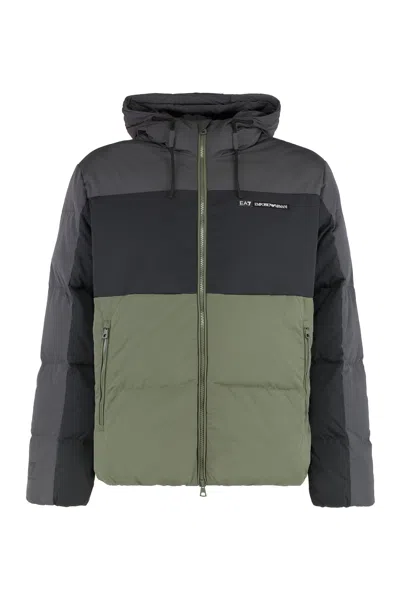Ea7 Color-block Polyamide Down Jacket In Multi