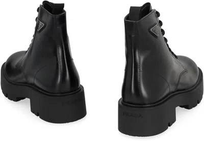 Prada Leather Lace-up Boots In Black