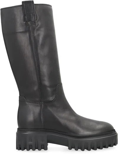 Hogan Leather Platform Boot In Black