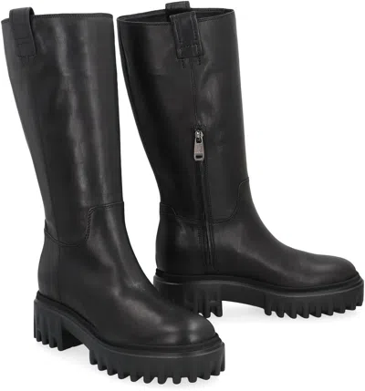 Hogan Leather Platform Boot In Black