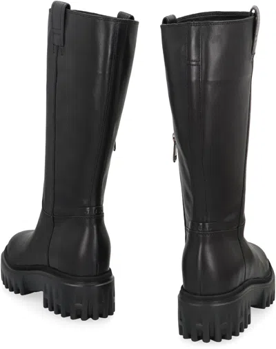 Hogan Leather Platform Boot In Black