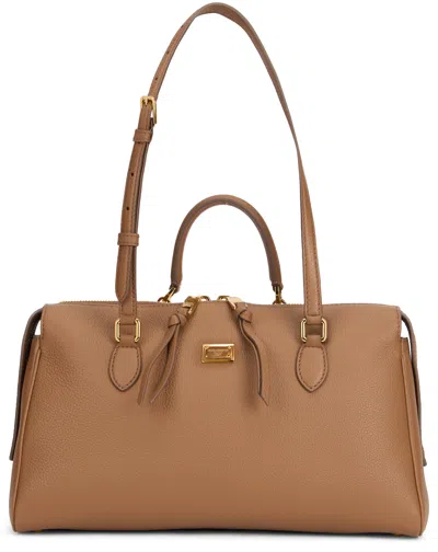 Dolce & Gabbana Leather Shoulder Bag Structured Texture Design In Brown