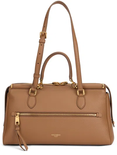 Dolce & Gabbana Leather Shoulder Bag Structured Texture Design In Brown