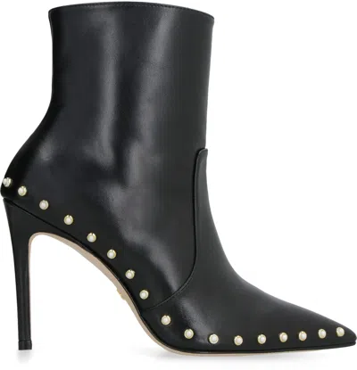 Stuart Weitzman Studded Leather Pointy-toe Heel Boot In Black