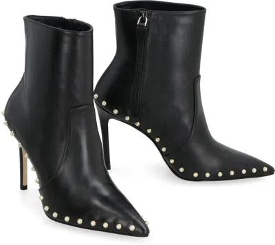 Stuart Weitzman Studded Leather Pointy-toe Heel Boot In Black