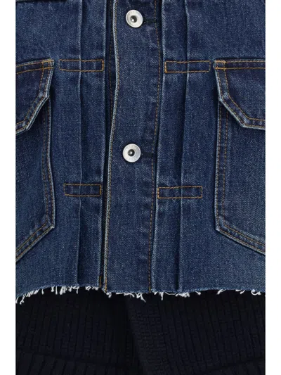 Sacai Denim With Wool Knit Layer Jacket In Blue