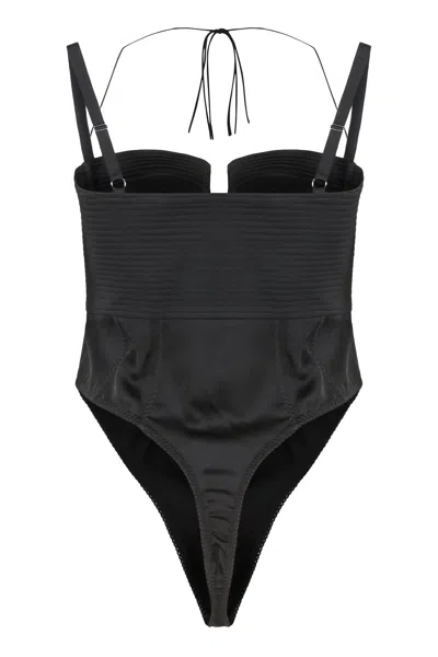 Anna October Satin With Adjustable Straps Bodysuit In Black