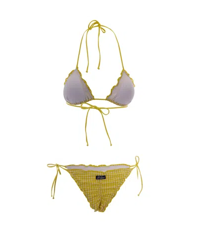 Mc2 Saint Barth Seersucker Vichy Bikini In Green