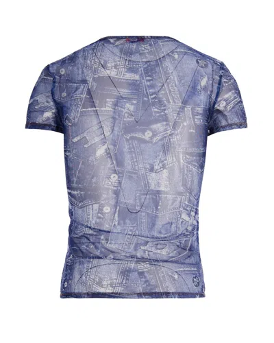 Diesel Denim-effect Mesh T-shirt In Blue