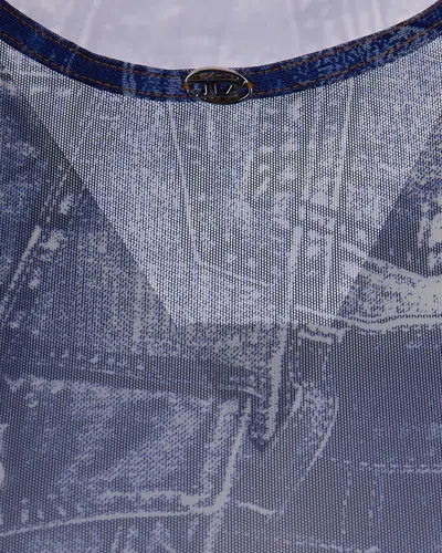 Diesel Denim-effect Mesh T-shirt In Blue