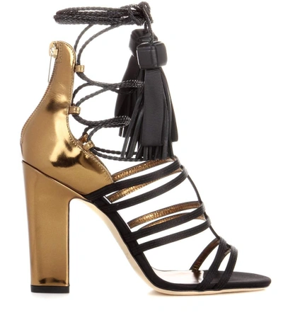 Shop Jimmy Choo Diamond 100 Satin And Leather Sandals In Multicoloured
