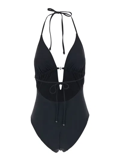 Tory Burch Knot-front Performance Tech One-piece Swimsuit In Black