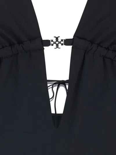 Tory Burch Knot-front Performance Tech One-piece Swimsuit In Black