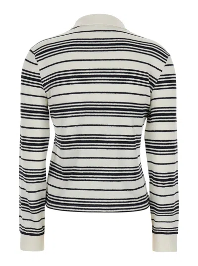 Frame Black And White Long-sleeved Polo Shirt With Striped Motif In Fabric Woman In White