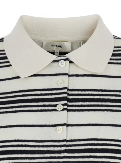 Frame Black And White Long-sleeved Polo Shirt With Striped Motif In Fabric Woman In White